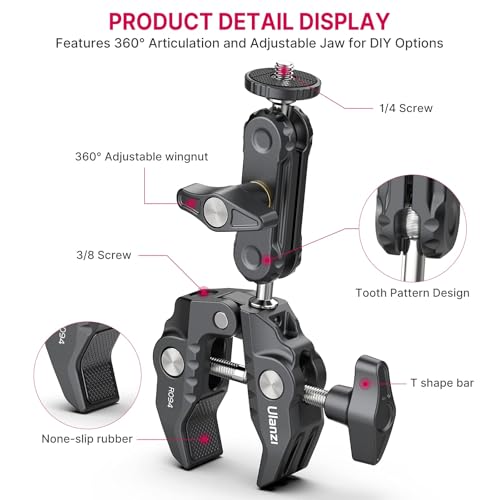 ULANZI Super Clamp Camera Clamp Mount Monitor 360° Ballhead Magic Arm Double Ball Head Adapter with 1/4"-20 & 3/8"-16 Thread for Canon Nikon DSLR Camera/Gopro/LED Lights/Ronin-M/Ronin MX/Freefly MOVI - size: Gopro Adapter Kit