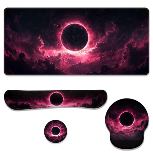 Dark Eclipse Desk Mat Set Cosmic Fantasy Sky Large Mouse Pad with Wrist Rest 4in1 Desk Mat for Desktop Ergonomic Keyboard Wrist Support Anti-Slip Computer Ergonomic Mouse Pad Home Office Gaming - color: Dark Eclipse