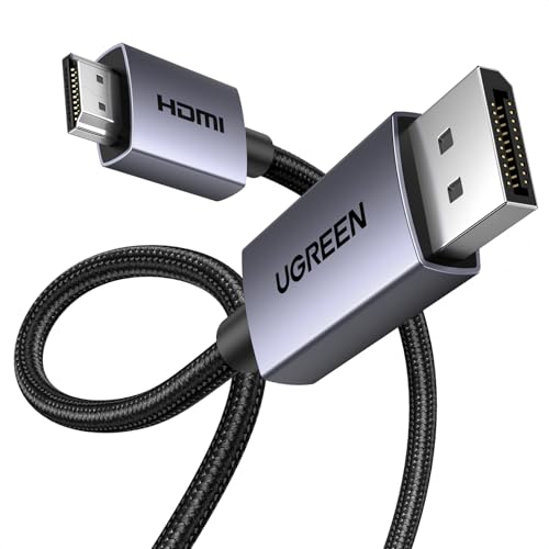 UGREEN 4K DisplayPort to HDMI Cable 1080P@120Hz, DP 1.2 to HDMI 1.4 Cord Alu Braided, Unidirectional Cable 6.6FT Compatible with Monitor, Desktop, HDTV, Laptop, AMD, NVIDIA - size: 6.6FT