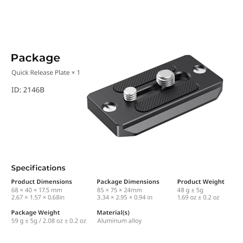 SMALLRIG Quick Release Plate for Arca Swiss, Baseplate with 1/4''-20 Screw, 3/8''-16 Screw, for Cameras and Cages - 2146B - style: Universal