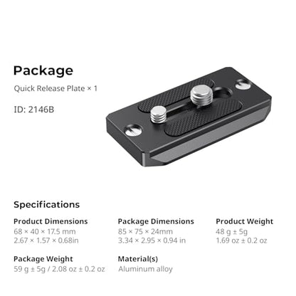 SMALLRIG Quick Release Plate for Arca Swiss, Baseplate with 1/4''-20 Screw, 3/8''-16 Screw, for Cameras and Cages - 2146B - style: Universal