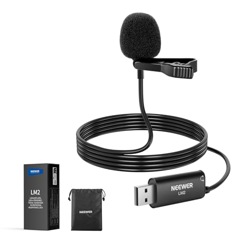NEEWER USB Lapel Microphone, Plug & Play Mini Omnidirectional Clip On Lavalier Mic with 3.5mm Monitoring Headphones Jack for USB 2.0 Mac Windows PC Laptop Computer YouTube Skype Podcast Gaming, LM2 - style: 1 Pack w/USB A & 3.5mm TRS Plug