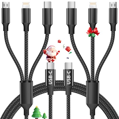 Travel Essentials,Dual Type-C 3 in 1 Multi Charging Cable, 4 FT Universal Charging Cables for All Devices, 2 USB-C/IP/Micro USB Port, Compatible with iPhone 17 16/15 Series/Phone/Tablet, Black - color: Black