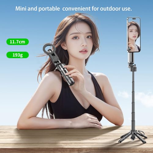 Magnetic Pocket Selfie Stick Compatible with MagSafe for iPhone | 4-in-1 multifunctional selfie stick with wireless remote; portable mini; great for live streaming, travel & outdoor shooting - style: Magnetic