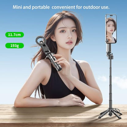 Magnetic Pocket Selfie Stick Compatible with MagSafe for iPhone | 4-in-1 multifunctional selfie stick with wireless remote; portable mini; great for live streaming, travel & outdoor shooting - style: Magnetic