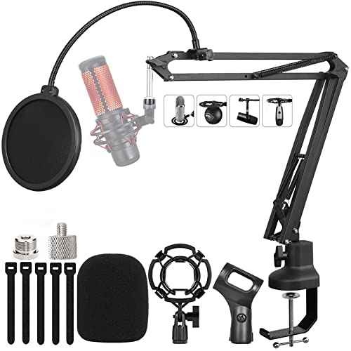 Boom Arm Suspension Mic Heavy Duty Microphone Arm for Blue Yeti, Hyperx Quadcast, Adjustable Boom Mic Stand Desk with Pop Filter, 1/4“-3/8“-5/8“ Adapter, Mic Mounts,Broadcast - size: Medium Upgraded boom arm