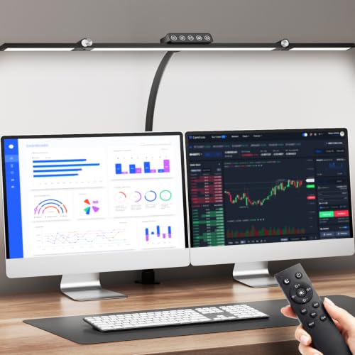 LED Desk Lamps for Office Home, Desk Light with Remote & Touch Control, Stepless Dimming,5CCT,Motion Sensor Auto On/Off, Eye-Caring Desk Lamp with Clamp for Study, Reading,Dual Monitors,Black - color: Black