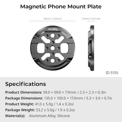 SMALLRIG Magnetic Phone Mount Plate for iPhone 17/16/15/14/13 | with Cold Shoe Mount & 1/4"-20 Threaded Hole, for DJI Mic 2, Vlogging, Live Streaming, Smartphone Filming - size: Phone Mount Plate