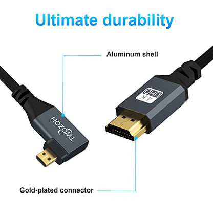 Twozoh Right Angled Coiled Micro HDMI to HDMI Cable, Micro HDMI to HDMI Coiled Cable 90°Degree Stretched Length 30cm to 150cm - Supports 3D/4K 1080p(5FT) - color: Right Angled, size: 5Ft