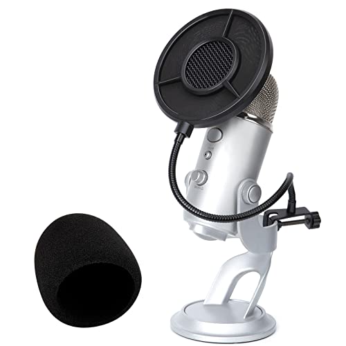 Blue Yeti Pop Filter Foam Windscreen - 5.5 Inch Diam 6 Layers Pop Filter for Mic Cover Yeti Pop Screen Compatible with Blue Yeti Microphone Professional Metal Pop Filter by YOUSHARES - color: Pop Filter with Mic Cover