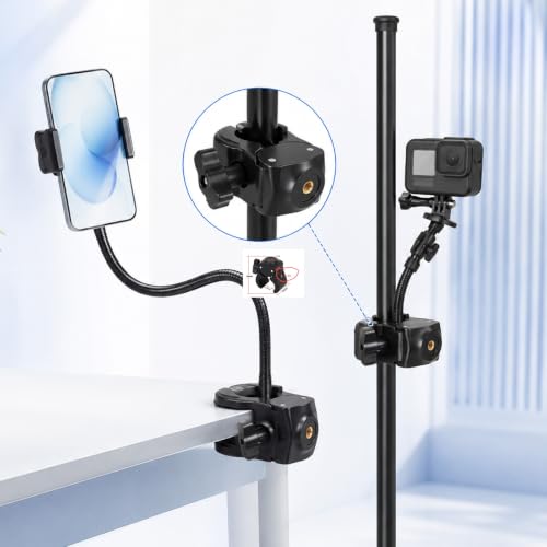 Camera Clamp Mount with 1/4 Threded Connector, Monitor Camera Clamp Mount Clip Holder Light Flash Holder Webcam Stand for Cameras Tripod Pole Pography Phone Video Live Stream