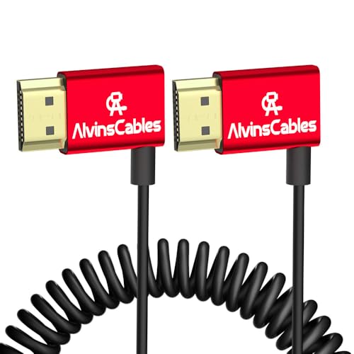 Alvin's Cables 8K HDMI Cable 2.1 48Gbps High Speed Φ2.4mm Ultra-Thin HDMI 8K@60Hz 4K@120Hz for Sony A7 A9, BMPCC, for Canon C70, for Atomos Ninja, for SmallHD, Left to Left Angle Coiled Cable - color: Left to Left, size: 11.8in-31.5in Coiled