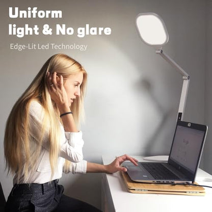 LitONES LED Desk Lamp for Home Office, Professional Eye-Caring Diffused Desk Light, 3 Color 10 Brightness Computer Light, Dimmable Office Lamp with Memory & Timer Func, Metal Swing Arm Table Lamp - color: White