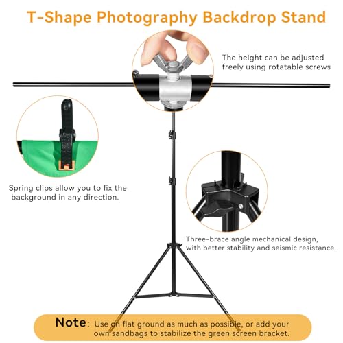 Green Screen Backdrop Kit 6.5x5 ft Portable Chroma Key Background with T-Shaped Stand, 5 Spring Clamps & Carrying Bag – for Zoom, YouTube, TikTok, Gaming, Streaming, Photography (Green)