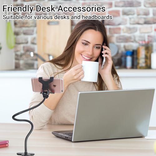 Gooseneck Bed Phone Holder, Flexible Long Arm Clip On Phone Holder for Bed, Desk, Headboard, Bedside, 360 Adjustable Cell Phone Clamp Mount Stand, All 4-7" Cellphone