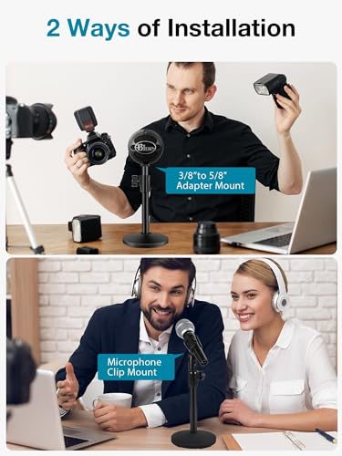 InnoGear Desktop Microphone Stand, 2 Pack Upgraded Adjustable Table Mic Stand with Mic Clip and 5/8" Male to 3/8" Female Screw for Blue Yeti Snowball Spark & Other Microphone
