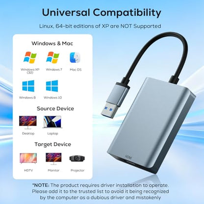 WENTER USB to HDMI Adapter, USB 3.0 HDMI Audio Video Converter Multiple Monitors Display Extender for Laptop Desktop Projector Compatible with Windows 7/8/8.1/10