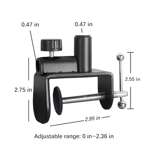 Desk C-Clamps with 2 Pieces 1/2" Thread Hole, 2 Pack Adjustable Metal Clamps on Table Stand, Black Desk Light Clamp Holder for Swing Arm Magnifying Desk Lamp Microphone Camera - color: Black