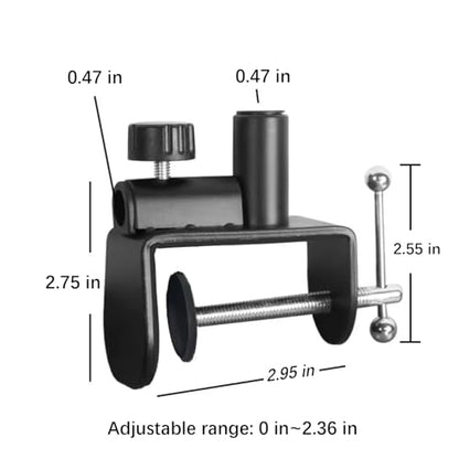 Desk C-Clamps with 2 Pieces 1/2" Thread Hole, 2 Pack Adjustable Metal Clamps on Table Stand, Black Desk Light Clamp Holder for Swing Arm Magnifying Desk Lamp Microphone Camera - color: Black