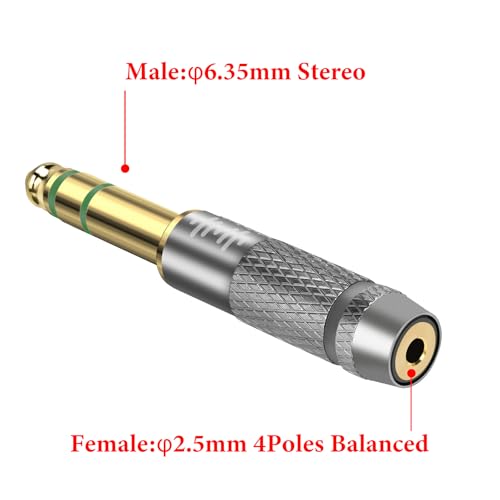 GEEKRIA 6.35mm Stereo Male to 2.5mm (4-Pole TRRS) Balanced Female Headphone Adapter, Compatible with 2.5mm TRRS Balanced Headphone Cables, Gold-Plated Aluminum Alloy - size: 2.4 inches X 0.35 (6 cm 0.9 cm)