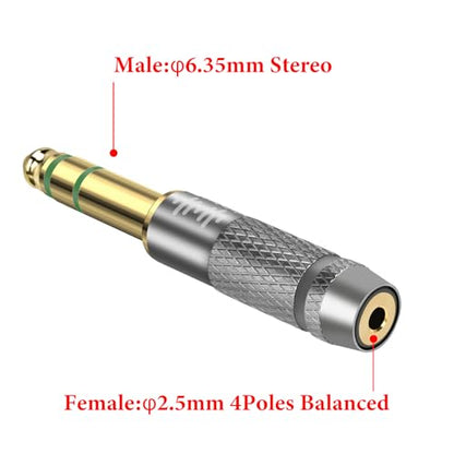 GEEKRIA 6.35mm Stereo Male to 2.5mm (4-Pole TRRS) Balanced Female Headphone Adapter, Compatible with 2.5mm TRRS Balanced Headphone Cables, Gold-Plated Aluminum Alloy - size: 2.4 inches X 0.35 (6 cm 0.9 cm)