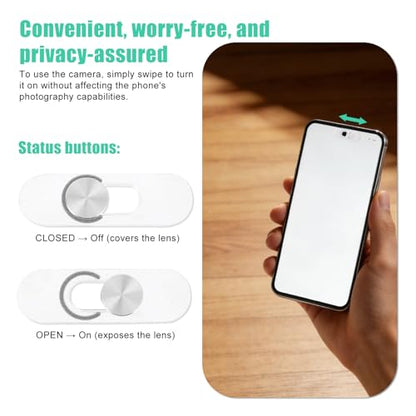2pcs Single Front Camera Cover for Pixel/Galaxy, Camera Len Privacy Covers Slide Ultra-Thin Webcam Blocker Compatible with Laptop Android Phones Pixel Galaxy, Keeps Your Cell Phone Safe (Silver)