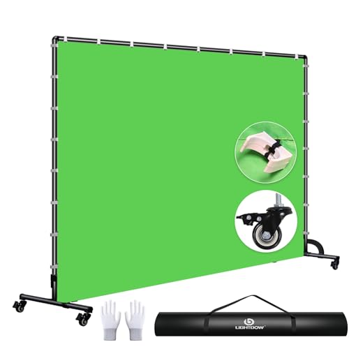 Lightdow 10x7ft Rolling Background Stand Kit with Green Screen Backdrop & Wheels & Portable Carrying Bag & Clamp & Gloves for Streaming/Studio Video Recording/Zoom Meeting/Party