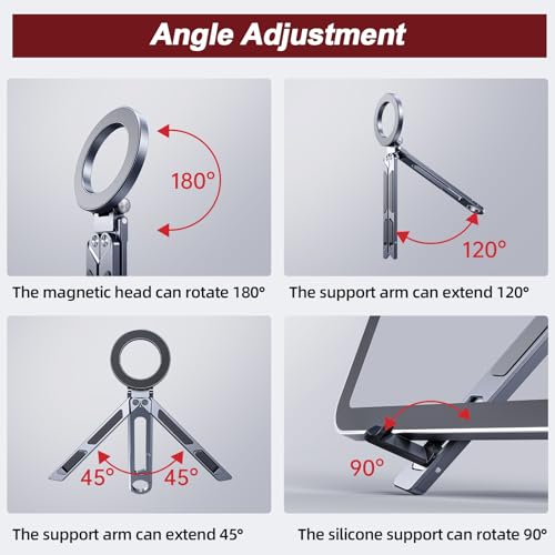 Magnetic Tripod for iPhone iPad, 2-in-1 Portable Phone Stand with Carabiner for Travel Gym, Selfie Stick Tablet Holder Strong Magnet Quick Mount Compatible with iPhone 17 16 15 14 13 12 iPad Series