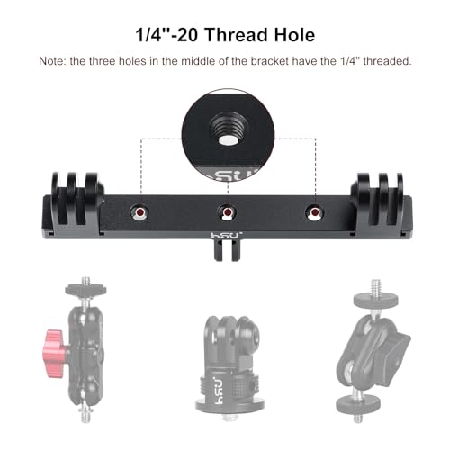 HSU Aluminum Dual Twin Mount, 1/4”-20 Cold Shoe Mount Adapter | for Go Pro Hero 13/12/11/10/9/8/7/6/5/4 DJI Osmo Action AKASO Campark and Other Action Cameras (Extension) - color: Extension