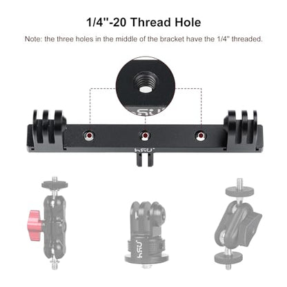 HSU Aluminum Dual Twin Mount, 1/4”-20 Cold Shoe Mount Adapter | for Go Pro Hero 13/12/11/10/9/8/7/6/5/4 DJI Osmo Action AKASO Campark and Other Action Cameras (Extension) - color: Extension