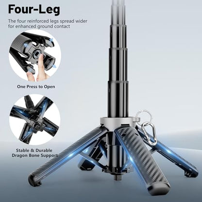 4-in-1 Multifunctional Magnetic Phone Tripod, Portable Selfie Stick for iPhone & Android with Detachable Remote and Metal Ring, Magnetic Tripod Extendable Length 4.33" - 16" - size: 16inch