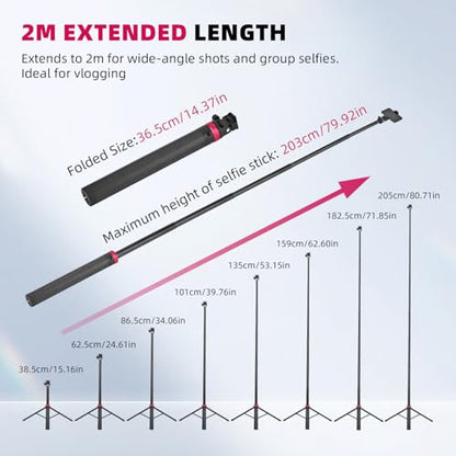 80in Pocket 3 4 Selfie Stick Tripod for GoPro Action Camera, Extendable Stand Vlog Mount for DJI Osmo Pocket 3 4 Action 6 5 Pro 4 3 for Xtra Muse for Insta360 X5 X4 X3 for AKASO DSLR Accessories
