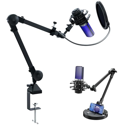 Cardioid USB Microphone with RGB Breathing Lights, Dual-Base Pop Filter Stand Bundle for Streaming, Gaming, and Recording