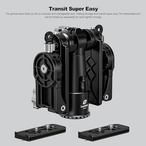 Leofoto Dual-Camera Gimbal Head, Professional Videographer Foldable Gimbal Head with 360° Panorama Shooting and 3/8” Screw Threaded for Cameras/Spotting Scopes, Max Load to 25kg/55.12 lb (DPG-1) - color: DPG-1-Max Load 55.12lb