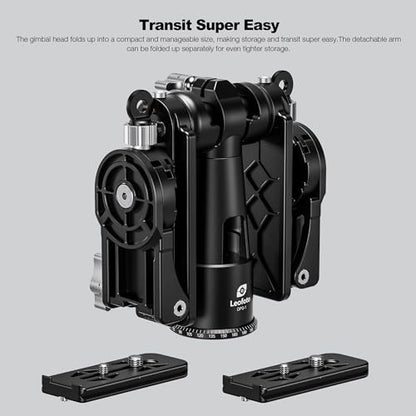 Leofoto Dual-Camera Gimbal Head, Professional Videographer Foldable Gimbal Head with 360° Panorama Shooting and 3/8” Screw Threaded for Cameras/Spotting Scopes, Max Load to 25kg/55.12 lb (DPG-1) - color: DPG-1-Max Load 55.12lb
