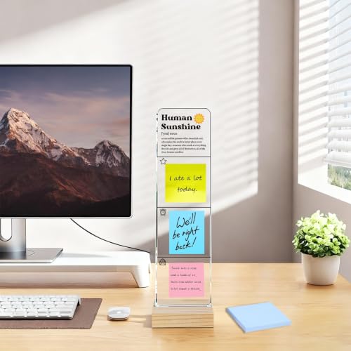 Monitor Memo Board with Removable Wooden Base Acrylic Portable Sticky Note Holder, Human Sunshine Acrylic Message Board Sign Office Desk Desk Set Sticky Notes 100 Sheets - color: Sunshine