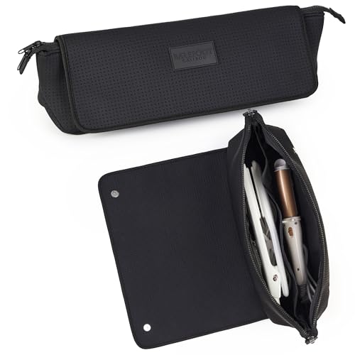 BAREFOOT CARIBOU Hair Tools Travel Bag and Heat Resistant Mat (15.5") for Flat Irons, Straighteners, Curling Iron, and Haircare Accessories, 2-in-1 design, Interior Pockets, Organizer (Mesh Black) - color: Mesh Black