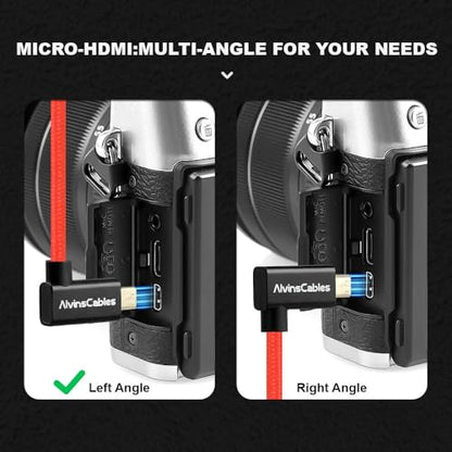 Alvin's Cables Left Angle Micro HDMI to HDMI Cable 8K@60Hz 4K@120Hz, Braided Coiled HDMI 2.1 for Sony A7RIII/A7II/A7M3, Canon R5/M6, Fujifilm X-T4/X-T3, GoPro, Nikon - Red Ultra Durable - color: Red, style: Left Angle micro HDMI