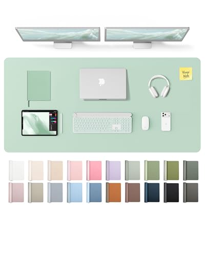YSAGi Leather Desk Pad Protector, Office Desk Mat, Large Mouse Pad, Non-Slip PU Leather Desk Blotter, Laptop Desk Pad, Waterproof Desk Writing Pad for Office and Home (Pale Green,55" x 24") - color: Pale Green, size: 55" x 24"