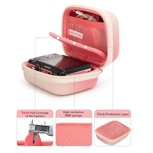 Cwatcun Digital Camera Case, Small Camera Pouch Carrying & Protective Case for AbergBest 2.7" LCD Kodak Pixpro/Canon PowerShot ELPH 180/190 / DSCW830 Travel Cameras, Waterproof Shockproof Case, Pink - color: Pink