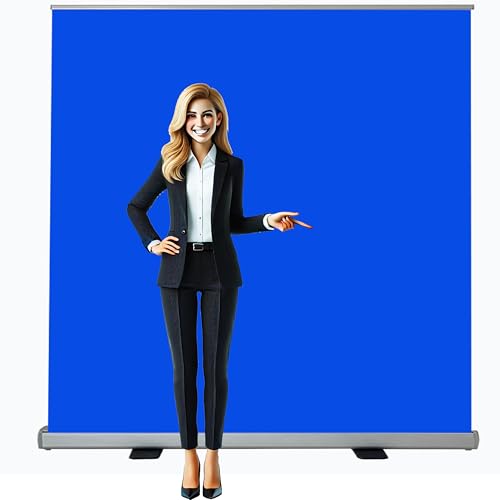 Retractable Backdrop Stand 60"x90" – Premium Plastic Adjustable Banner Frame, Lightweight Foldable Display Stand with Carry Bag for Photography, Trade Shows, Events – 4 Colors (Black / White / Green / Gray) (BLUE) - color: BLUE