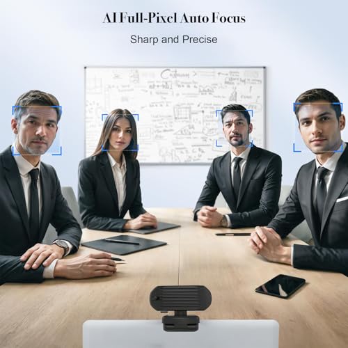 4K Webcam with AF Auto-Focus, 6+2 Optical Lenses, Independent ISP Noise Reduction & Dual Noise-Canceling Mics, Plug&Play Computer Camera for Zoom/Teams/Facetime