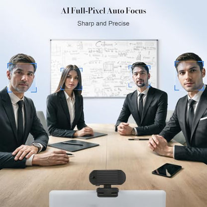 4K Webcam with AF Auto-Focus, 6+2 Optical Lenses, Independent ISP Noise Reduction & Dual Noise-Canceling Mics, Plug&Play Computer Camera for Zoom/Teams/Facetime