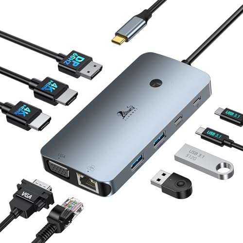 Laptop Docking Station 4 Monitors, 9 in 1, Dual HDMI+DP+VGA, 100W PD, 5Gbps, 3 USB C/A Ports, Ethernet, LIONWEI Docking Station Dual Monitor, USB C Hub for Dell/HP/Surface/MacBook - color: 9-in-1 (4 Monitor)