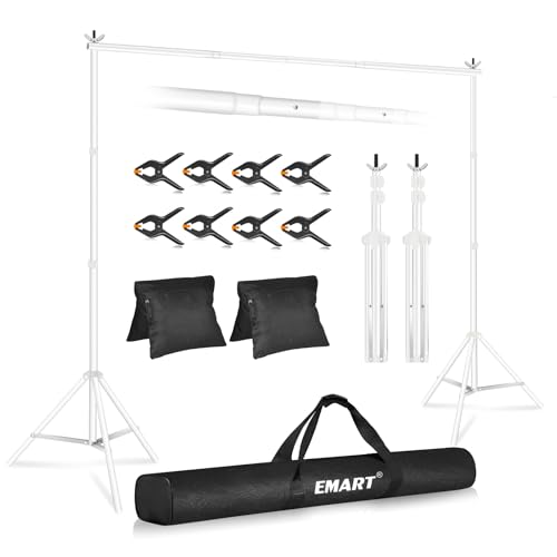 EMART Backdrop Stand 10x7ft(WxH) Photo Studio Adjustable Background Stand Support kit with 2 Crossbars, 8 Clamps, 2 Sandbags and Carry Bag for Parties, Events Decoration, Wedding, Photography -White - color: White, size: 10x7ft