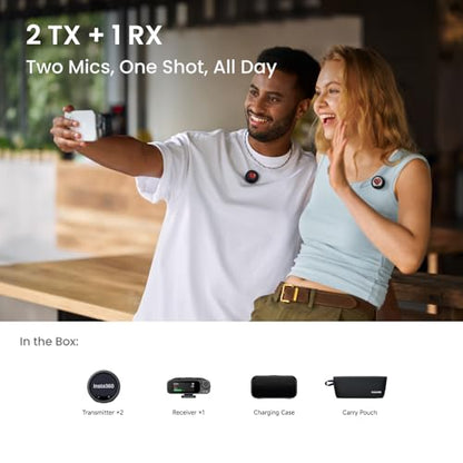 Insta360 Mic Pro (2 TX + 1 RX + Charging Case), Wireless Mini Lavalier Microphone for iPhone/Camera/Android, Video Recording, Vlogging, Bluetooth, Customizable E-Ink Display, 3-Mic Array, 30hrs Use