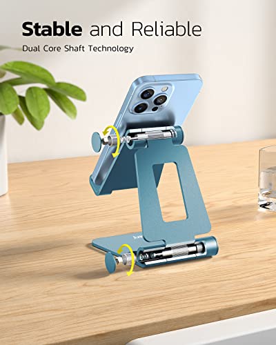 Nulaxy Dual Folding Cell Phone Stand, Fully Adjustable Foldable Desktop Phone Holder Cradle Dock Compatible with iPhone 17 16 15 14 13 12 11 Pro Max Xs Xr X 8, Nintendo Switch, All Phones - Blue - color: F-Blue