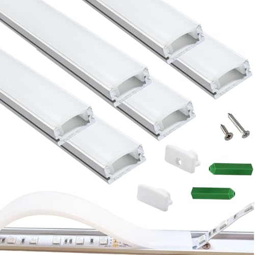 THMOOTHER LED Strip Pre-Drilled White U Channel Diffuser 6-Pack 3.28FT,Surface Mounted Tape Light Aluminum Track with Continuous Silicone Cover. Flush Installed Low Profile (White, 6X3.3FT) - color: White, size: 6X3.3FT