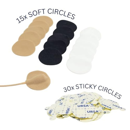 URSA Soft Circles - 15 Pack (Black) | Reusable Soft Lav Mic Covers with 30 Stickies | Mini Windshield, Clothing Rustle Reduction & Camouflage for Lavalier Microphones | Low-Profile, Skin-Safe, Durable - color: MultiColour, size: Multicolour Pack of 15
