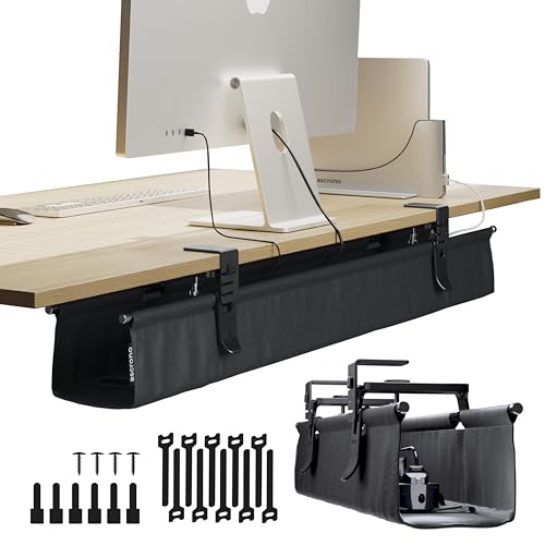 Ascrono Original No Drill Under Desk Cable Management Tray 40.6" - Premium Black Fabric Cable Management Under Desk - Clamp/Screw Mount Cord Organizer - Supports Upto 66lbs - Large - color: Black, size: Large (40.6 in)